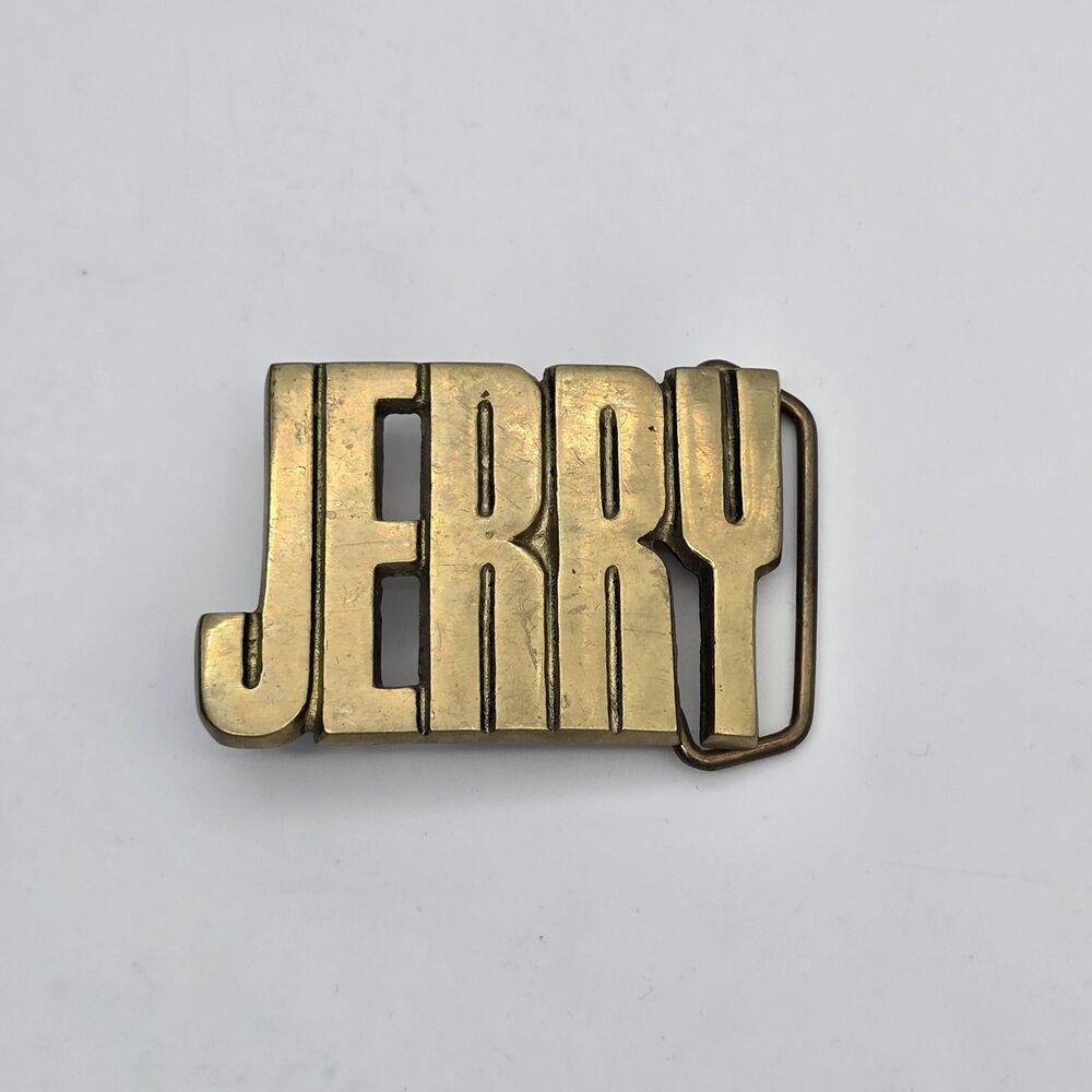 Vintage 1978 Baron Buckle Solid Brass "Jerry" Belt Buckle